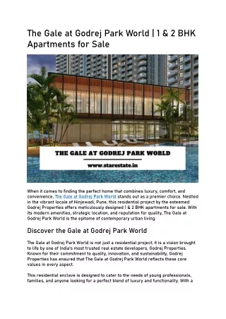 The Gale at Godrej Park World | Flats For Sale In Pune