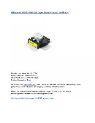 Whirlpool WPW10642928 Dryer Timer Control HnKParts