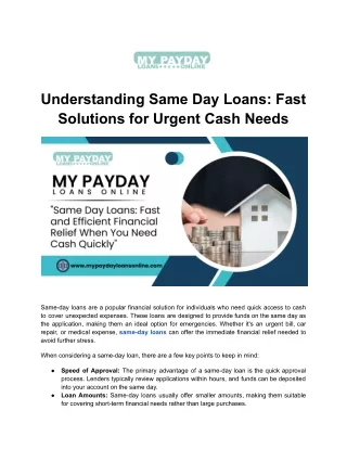 Same Day Loans: Get Fast Cash Today with My Payday Loans Online