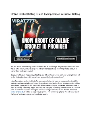 Online Cricket Betting ID and Its Importance in Cricket Betting