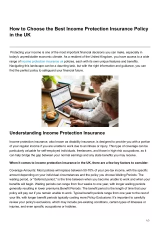 How to Choose the Best Income Protection Insurance Policy in the UK
