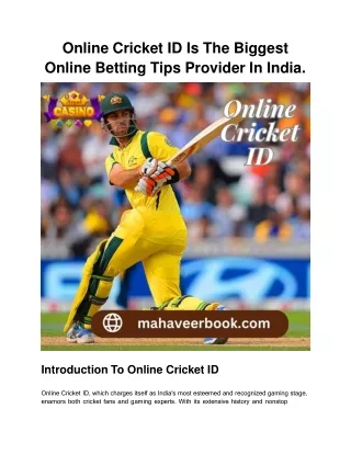 Online Cricket ID Is The Biggest Online Betting Tips Provider In India