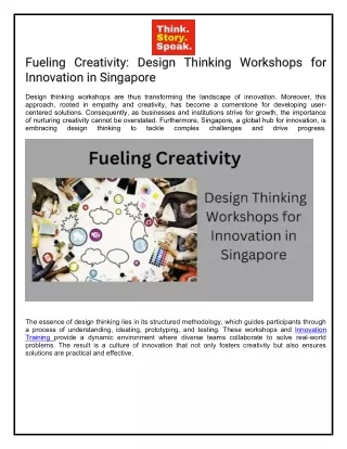 Fueling Creativity- Design Thinking Workshops for Innovation in Singapore