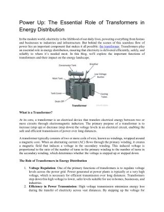 Power Up: The Essential Role of Transformers in Energy Distribution