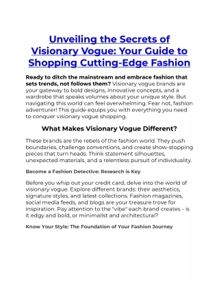 Unveiling the Secrets of Visionary Vogue Your Guide to Shopping Cutting-Edge Fashion