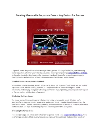 Creating Memorable Corporate Events: Key Factors for Success