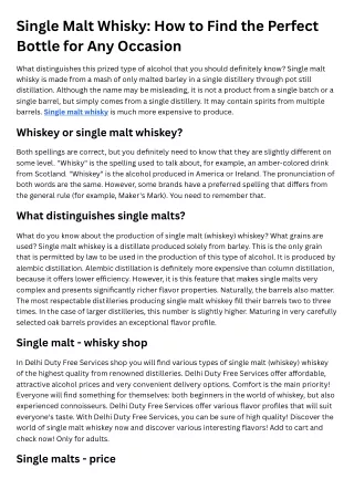 Single Malt Whisky: How to Find the Perfect Bottle for Any Occasion