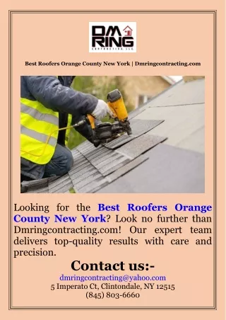 Best Roofers Orange County New York  Dmringcontracting.com