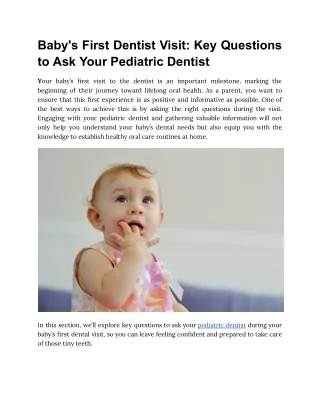 Baby's First Dentist Visit: Key Questions to Ask Your Pediatric Dentist