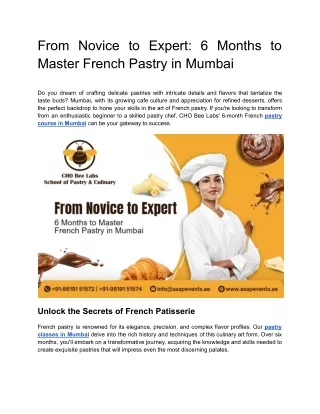 From Novice to Expert: 6 Months to Master French Pastry in Mumbai