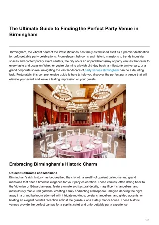 The Ultimate Guide to Finding the Perfect Party Venue in Birmingham