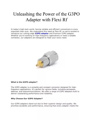 Unleashing the Power of the G3PO Adapter with Flexi Rf