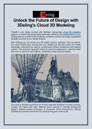 Unlock the Future of Design with 3Deling's Cloud 3D Modeling