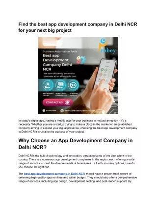 Find the best app development company in Delhi NCR for your next big project