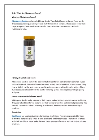 What Are Mahabeera Seeds?