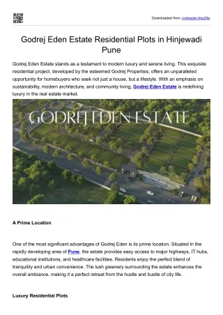 Godrej Eden Estate Luxury Residential Plots in Pune