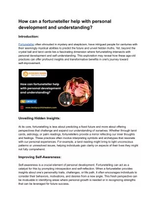 How can a fortuneteller help with personal development and understanding_