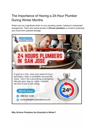 The Importance of Having a 24-Hour Plumber During Winter Months