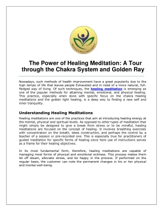 The Power of Healing Meditation A Tour through the Chakra System and Golden Ray