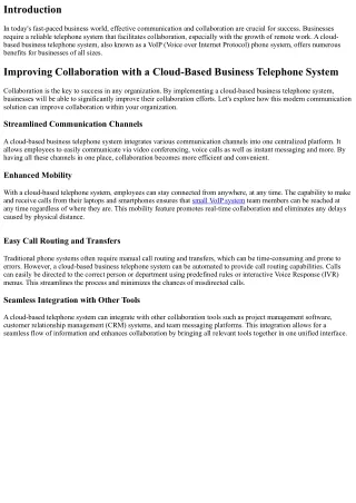 Improving Collaboration with a Cloud-Based Business Telephone System