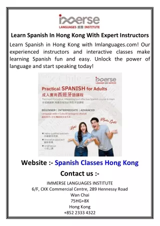 Learn Spanish In Hong Kong With Expert Instructors