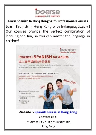 Learn Spanish In Hong Kong With Professional Courses