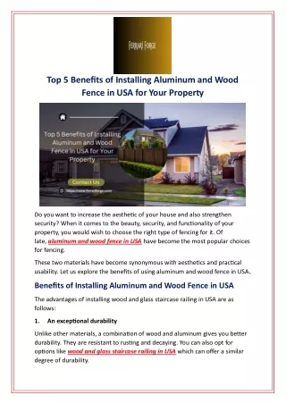 Top 5 Benefits of Installing Aluminum and Wood Fence in USA for Your Property