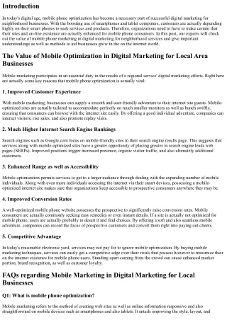 The Value of Mobile Optimization in Digital Marketing for Local Area Companies