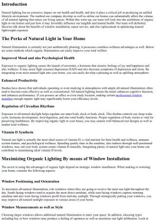 The Hyperlink Between Natural Illumination and Wellness in your Home
