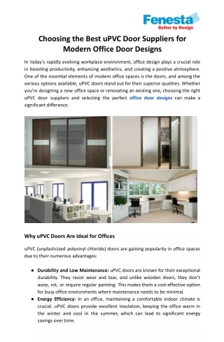 Choosing the Best uPVC Door Suppliers for Modern Office Door Designs