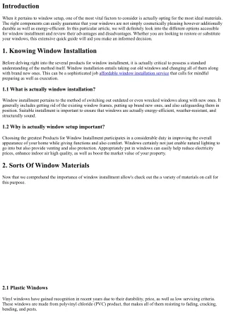 Picking the very best Materials for Window Installation