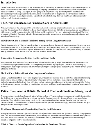 The Function of Most important Treatment Doctors in Taking care of Persistent He