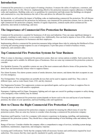The Impact of Building Codes on Implementing Commercial Fire Protection