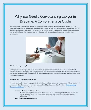 Why You Need a Conveyancing Lawyer in Brisbane A Comprehensive Guide