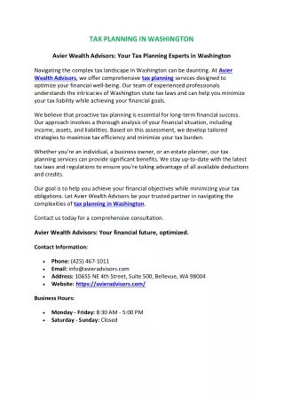 Tax Planning in Washington| Avier Wealth Advisors