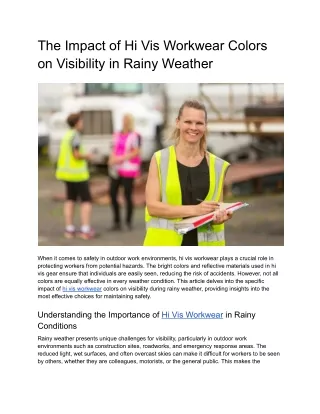 The Impact of Hi Vis Workwear Colors on Visibility in Rainy Weather