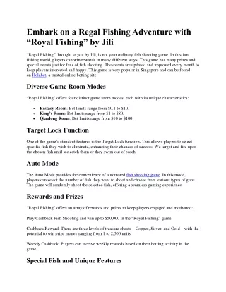 Embark on a Regal Fishing Adventure with “Royal Fishing” by Jili