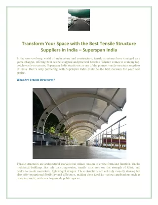 Transform Your Space with the Best Tensile Structure Suppliers in India  Superspan India