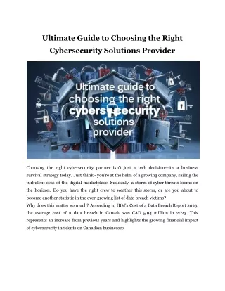 Ultimate Guide to Choosing the Right Cybersecurity Solutions Provider
