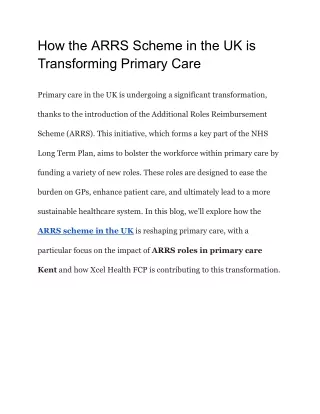 How the ARRS Scheme in the UK is Transforming Primary Care