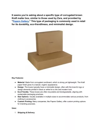 Corrugated Brown Kraft Mailer packaging Box Ref Zara