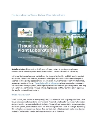 The Importance of Tissue Culture Plant Laboratories