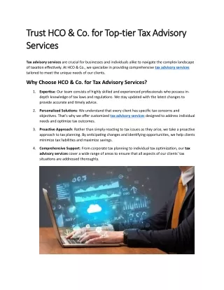 Trust HCO & Co. for Top-tier Tax Advisory Services