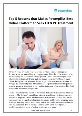 Top 5 Reasons that Makes Powerpillss Best Online Platform to Seek ED & PE Treatment