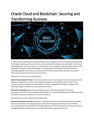 Oracle Cloud and Blockchain - Securing and Transforming Business