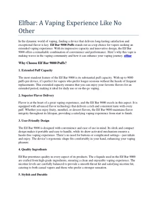 Elfbar: A Vaping Experience Like No Other