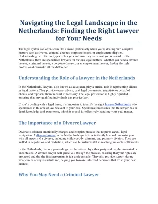 Navigating the Legal Landscape in the Netherlands Finding the Right Lawyer for Your Needs