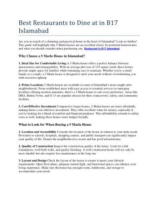 Best Restaurants to Dine at in B17 Islamabad