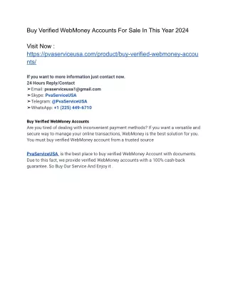 Buy Verified Web Money Accounts For Sale In 2024