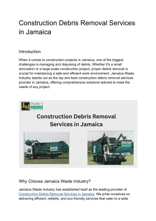 Construction Debris Removal Services in Jamaica